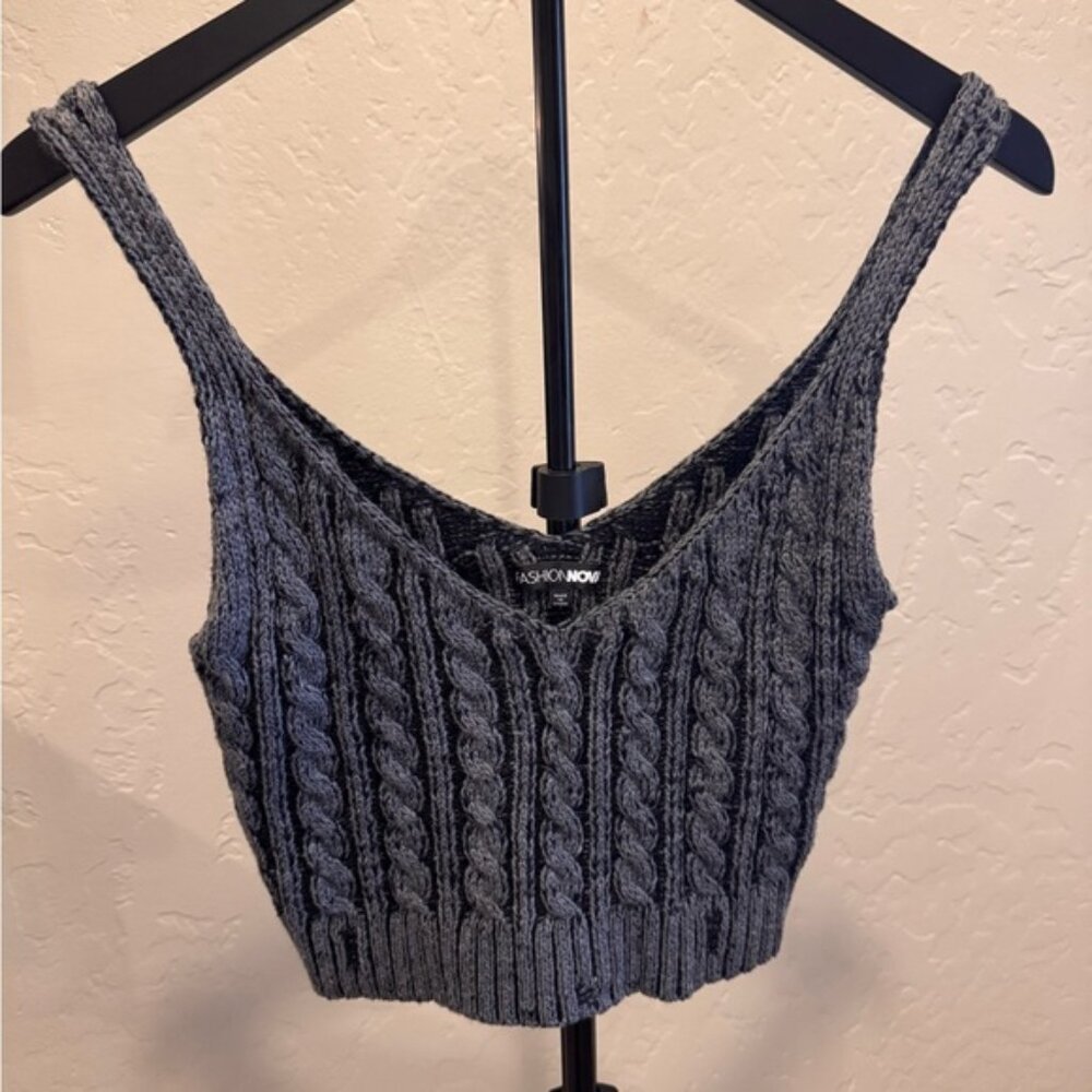 Fashion Nova Dark Gray Charcoal Knit Crop Top